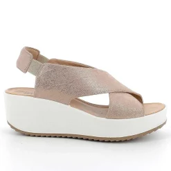 Woman Igi&Co Wedges-Beige Women'S Leather Wedge Sandals