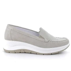 Woman Igi&Co Moccasins And Slip Ons-Beige Women'S Leather Wedge Loafers