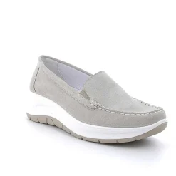 Woman Igi&Co Moccasins And Slip Ons-Beige Women'S Leather Wedge Loafers
