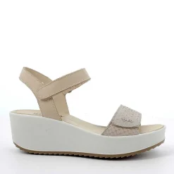 Woman Igi&Co Wedges-Beige Women'S Leather Wedge Sandal