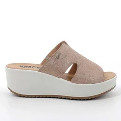 Woman Igi&Co Wedges-Beige Women'S Leather Wedge Sandals