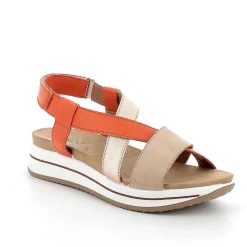 Woman Igi&Co Wedges-Beige-Orange Women'S Leather Wedge Sandals