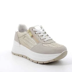 Woman Igi&Co Wedges-Beige-Platinum Women'S Leather Wedge Sneakers