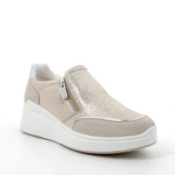 Woman Igi&Co Wedges-Beige-Platinum Women'S Leather Wedge Slip On