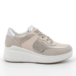Woman Igi&Co Wedges-Beige-Platinum Women'S Leather Wedge Sneakers