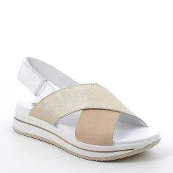Woman Igi&Co Wedges-Beige-Platinum Women'S Leather Wedge Sandals