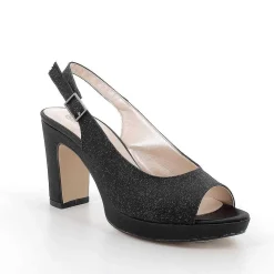 Woman Igi&Co Heeled Shoes-Black Glitter Women'S Heeled And Platform Sandals