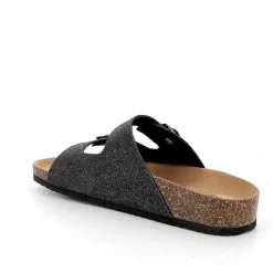 Woman Igi&Co Sandals And Flip Flops-Black Glitter Women'S Leather Sandals