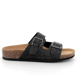Woman Igi&Co Sandals And Flip Flops-Black Glitter Women'S Leather Sandals