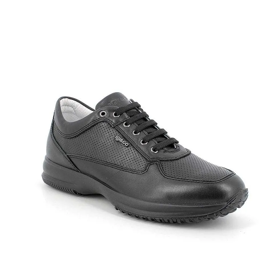 Man Igi&Co Sneakers-Black Men'S Leather Sneakers