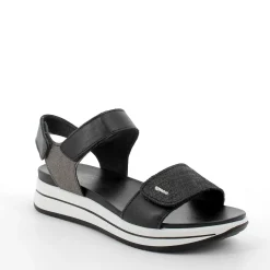 Woman Igi&Co Wedges-Black Women'S Leather Wedge Sandals
