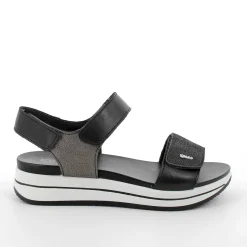 Woman Igi&Co Wedges-Black Women'S Leather Wedge Sandals