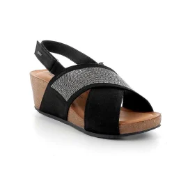 Woman Igi&Co Wedges-Black Women'S Leather Wedge Sandals