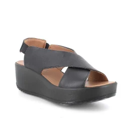 Woman Igi&Co Wedges-Black Women'S Leather Wedge Sandals