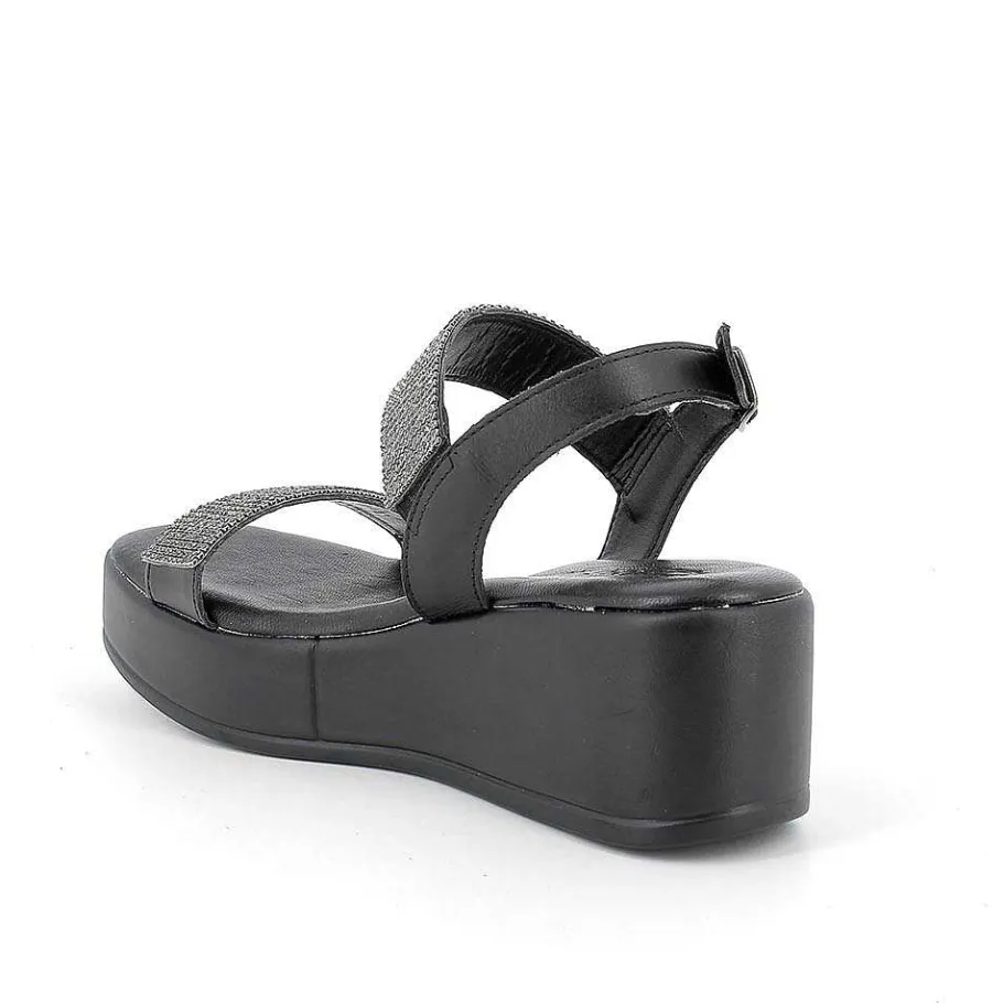 Woman Igi&Co Wedges-Black Women'S Leather Wedge Sandals