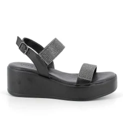 Woman Igi&Co Wedges-Black Women'S Leather Wedge Sandals