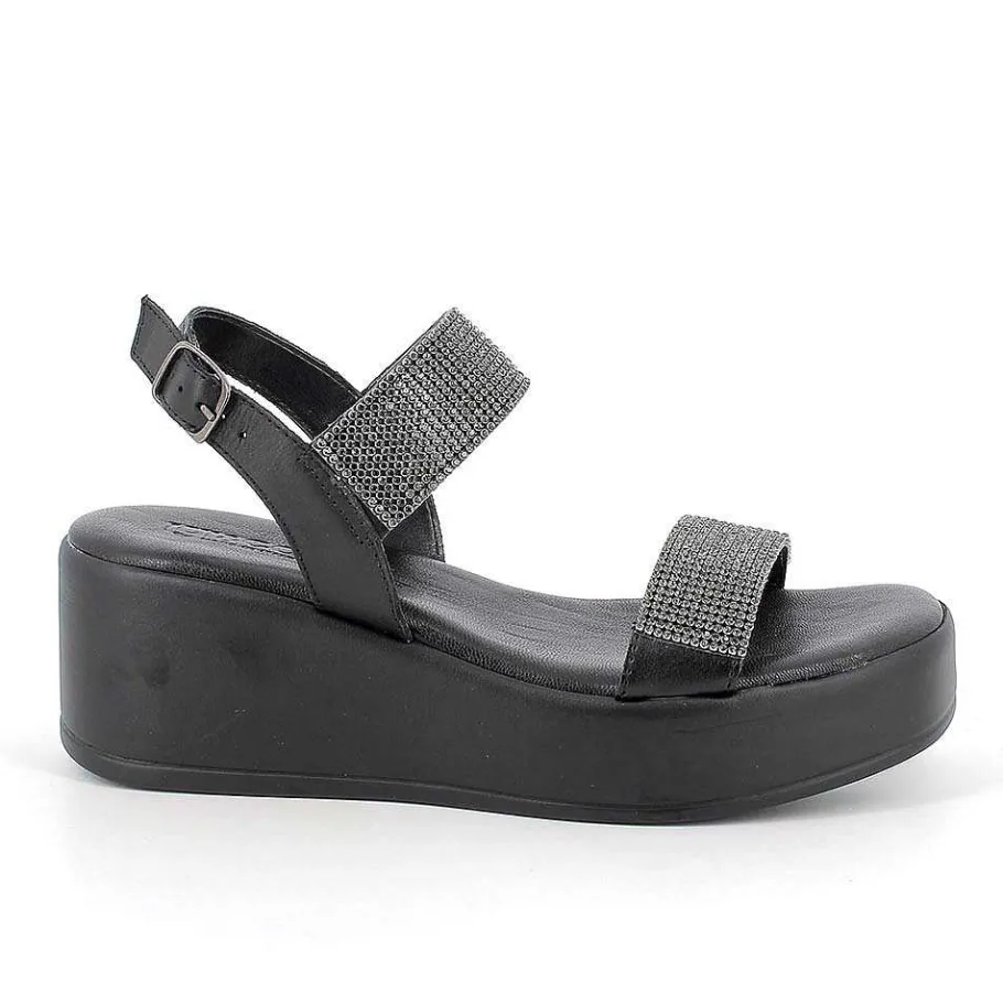 Woman Igi&Co Wedges-Black Women'S Leather Wedge Sandals