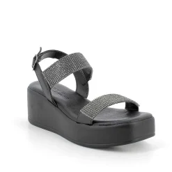 Woman Igi&Co Wedges-Black Women'S Leather Wedge Sandals