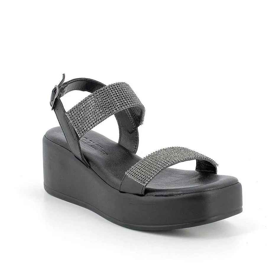 Woman Igi&Co Wedges-Black Women'S Leather Wedge Sandals