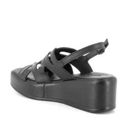 Woman Igi&Co Wedges-Black Women'S Leather Wedge Sandals
