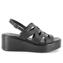 Woman Igi&Co Wedges-Black Women'S Leather Wedge Sandals