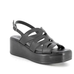 Woman Igi&Co Wedges-Black Women'S Leather Wedge Sandals