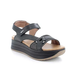 Woman Igi&Co Wedges-Black Women'S Leather Wedge Sandals