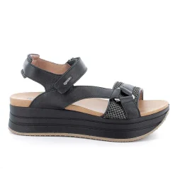 Woman Igi&Co Wedges-Black Women'S Leather Wedge Sandals