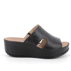 Woman Igi&Co Wedges-Black Women'S Leather Wedge Sandals