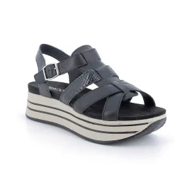 Woman Igi&Co Wedges-Black Women'S Leather Wedge Sandals