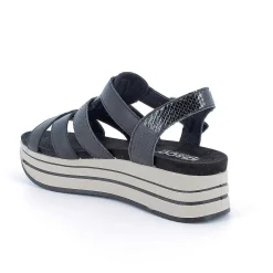 Woman Igi&Co Wedges-Black Women'S Leather Wedge Sandals