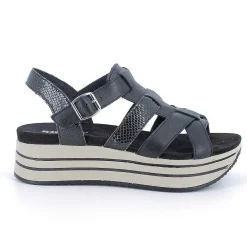 Woman Igi&Co Wedges-Black Women'S Leather Wedge Sandals