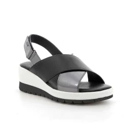 Woman Igi&Co Wedges-Black Women'S Leather Wedge Sandals
