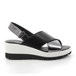 Woman Igi&Co Wedges-Black Women'S Leather Wedge Sandals