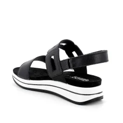 Woman Igi&Co Wedges-Black Women'S Leather Wedge Sandals