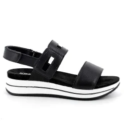 Woman Igi&Co Wedges-Black Women'S Leather Wedge Sandals