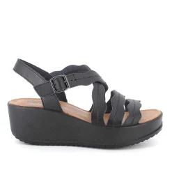 Woman Igi&Co Wedges-Black Women'S Leather Wedge Sandals