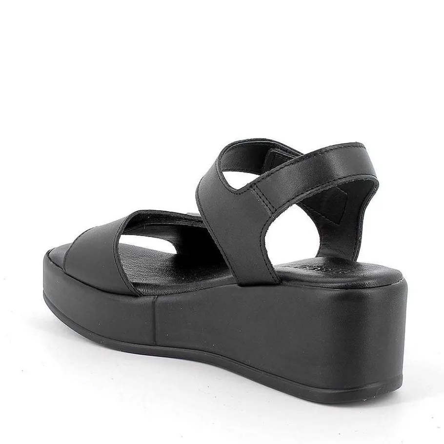 Woman Igi&Co Wedges-Black Women'S Leather Wedge Sandals