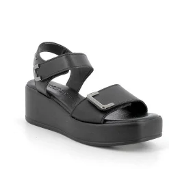 Woman Igi&Co Wedges-Black Women'S Leather Wedge Sandals