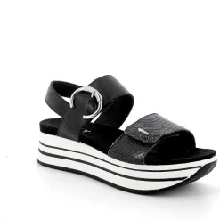 Woman Igi&Co Wedges-Black Women'S Leather Wedge Sandals