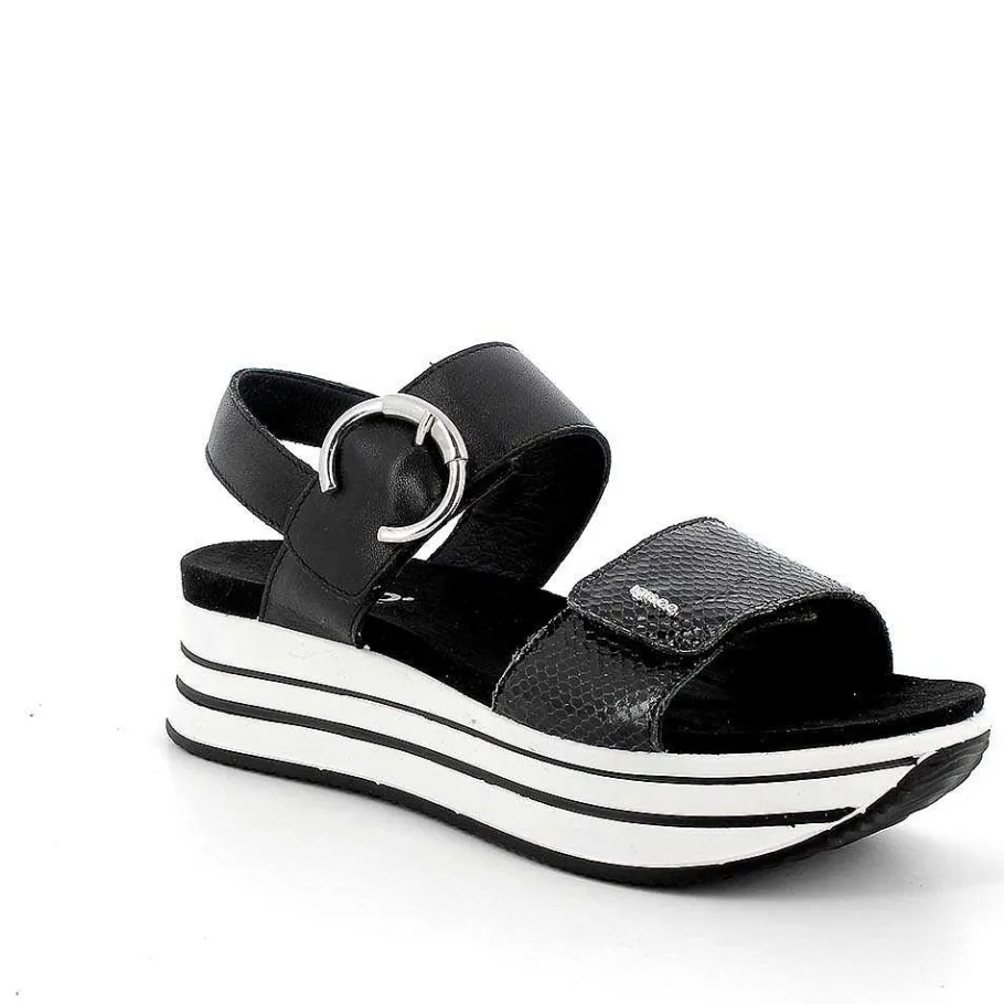 Woman Igi&Co Wedges-Black Women'S Leather Wedge Sandals