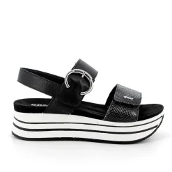 Woman Igi&Co Wedges-Black Women'S Leather Wedge Sandals