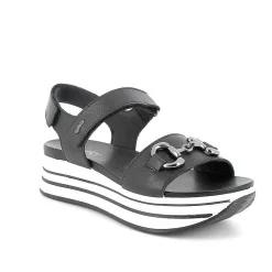 Woman Igi&Co Wedges-Black Women'S Leather Wedge Sandals