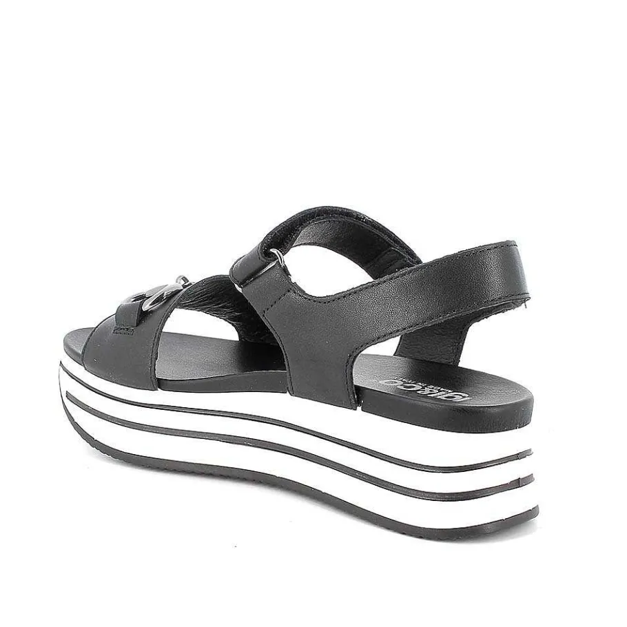 Woman Igi&Co Wedges-Black Women'S Leather Wedge Sandals