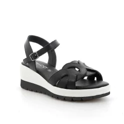 Woman Igi&Co Wedges-Black Women'S Leather Wedge Sandals