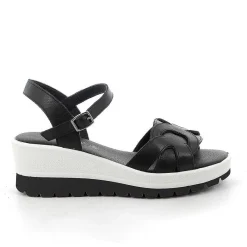 Woman Igi&Co Wedges-Black Women'S Leather Wedge Sandals
