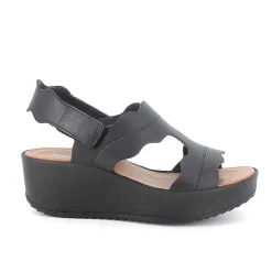 Woman Igi&Co Wedges-Black Women'S Leather Wedge Sandals