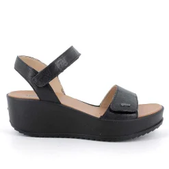 Woman Igi&Co Wedges-Black Women'S Leather Wedge Sandals