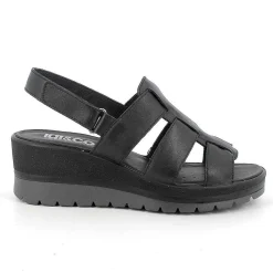 Woman Igi&Co Wedges-Black Women'S Leather Wedge Sandals