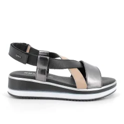 Woman Igi&Co Wedges-Black-Beige Women'S Leather Wedge Sandals